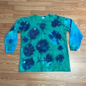 Vintage Silverwear Men’s Long Sleeve Shirt Baggy Tie Dye Medium Green AOP 90’s